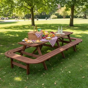 16-Person Wooden Picnic Table w/ Umbrella