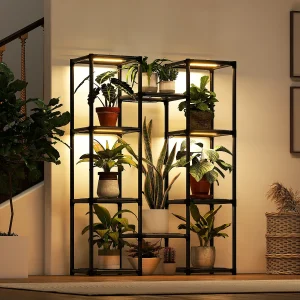 Black Plant Stand With Grow Lights