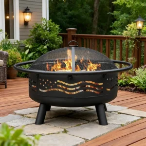 32 Inch American Flag Fire Pit with Cover