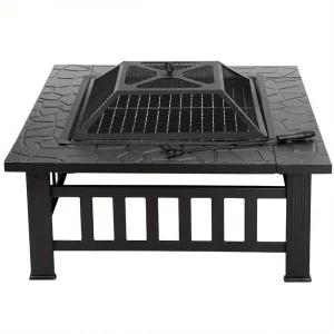 32" Metal Firepit Square With Cover